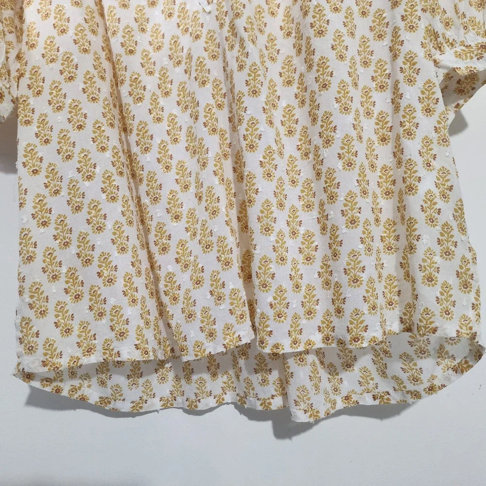 Garnet Hill White Yellow Floral Print V Neck 3/4 Sleeve Modal Blouse Top Size S - Picture 5 of 10
